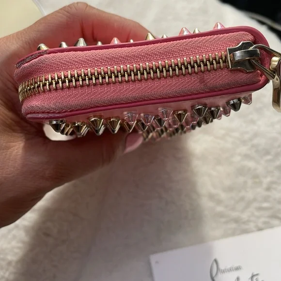 Christian Louboutin Pink Panettone Calfskin Leather Zip Around Wallet w/Studs